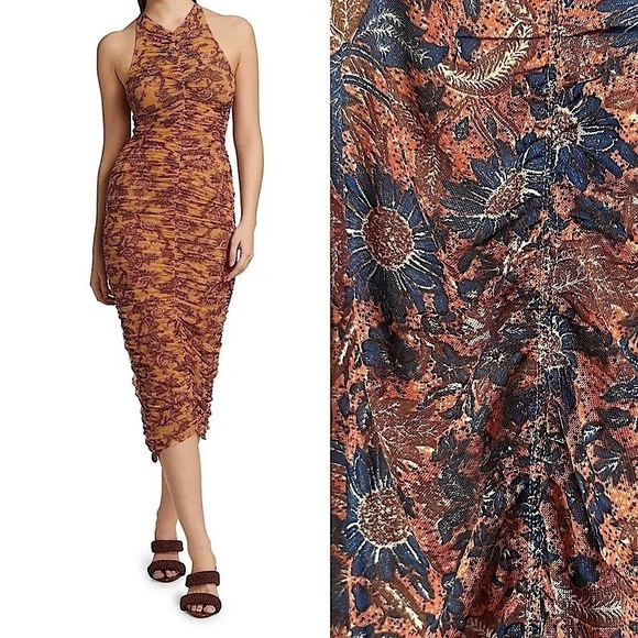 NWT REVOLVE X HOUSE HARLOW Floral Ruched Draped Sleeveless Bodycon Midi Dress L - Picture 4 of 9